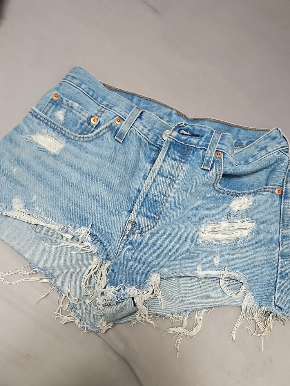 Levis 501 Shorts Distressed Light Blue Denim Women's Shorts